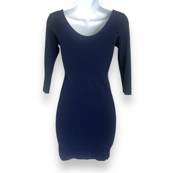 Forever 21 Navy Blue Bodycon Mini Dress Scoop  3/4 Sleeve Stretchy Cotton Blend - Picture 4 of 8